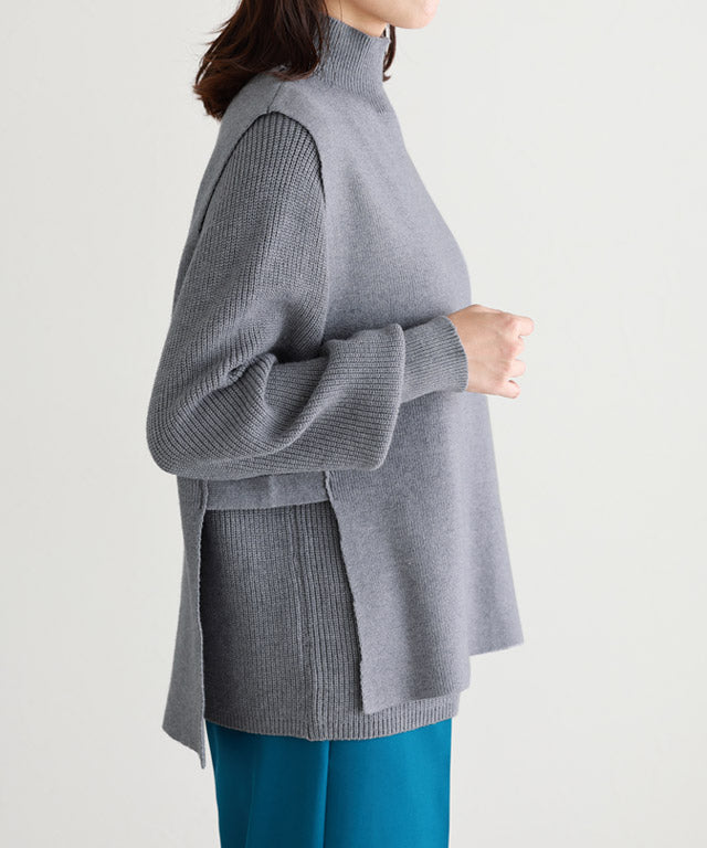 Marvelous by Pierrot High neck vest x puff sleeve knit set