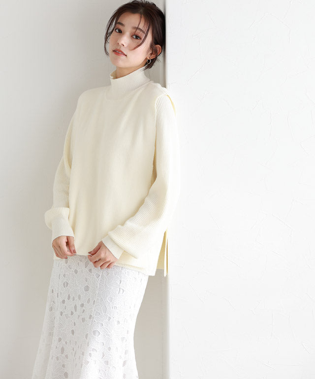 Marvelous by Pierrot High neck vest x puff sleeve knit set