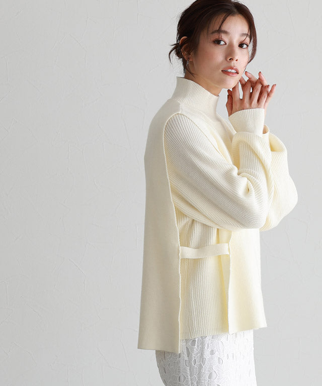 Marvelous by Pierrot High neck vest x puff sleeve knit set