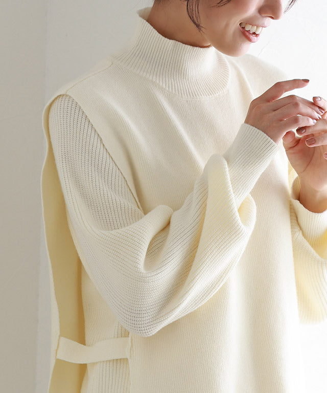 Marvelous by Pierrot High neck vest x puff sleeve knit set