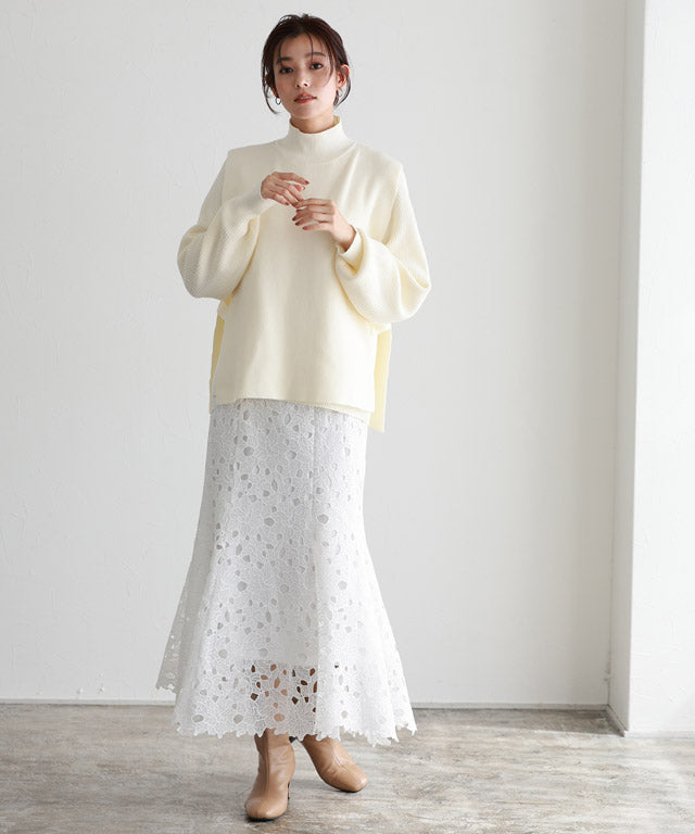 Marvelous by Pierrot High neck vest x puff sleeve knit set