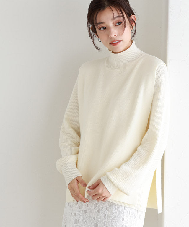 Marvelous by Pierrot High neck vest x puff sleeve knit set