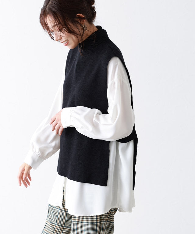 Marvelous by Pierrot High neck vest x puff sleeve knit set