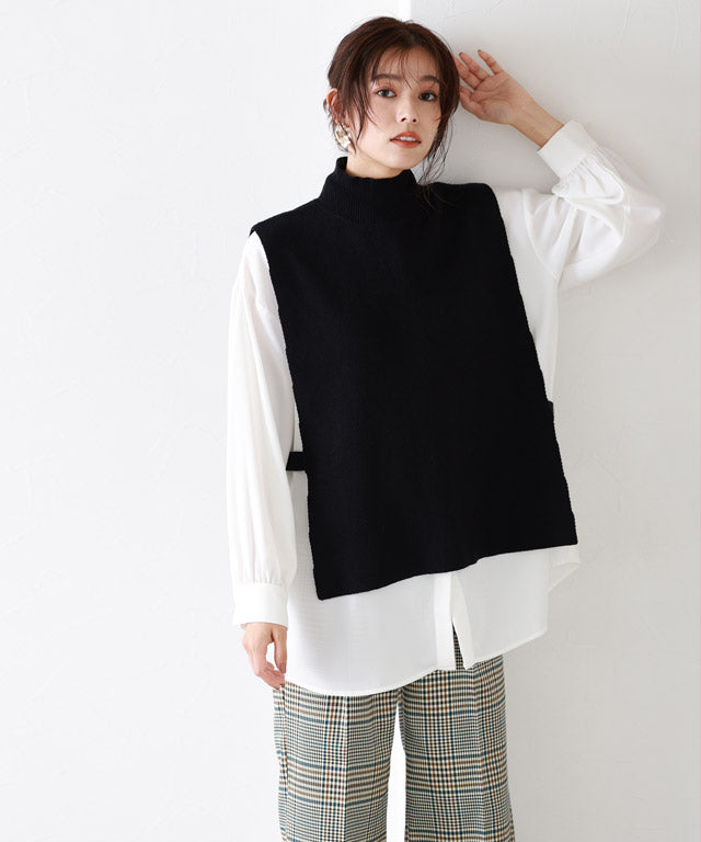 Marvelous by Pierrot High neck vest x puff sleeve knit set