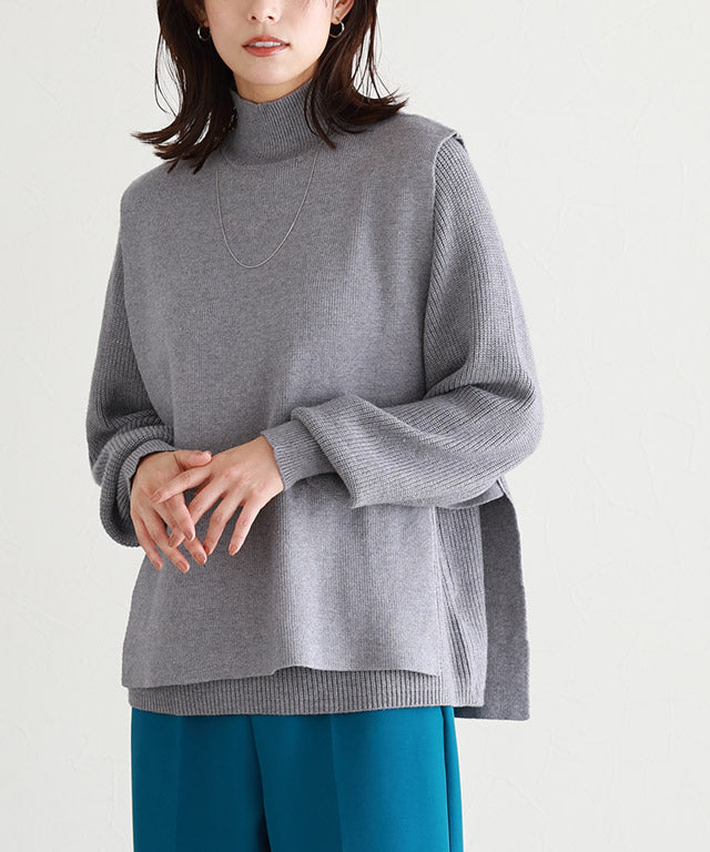 Marvelous by Pierrot High neck vest x puff sleeve knit set