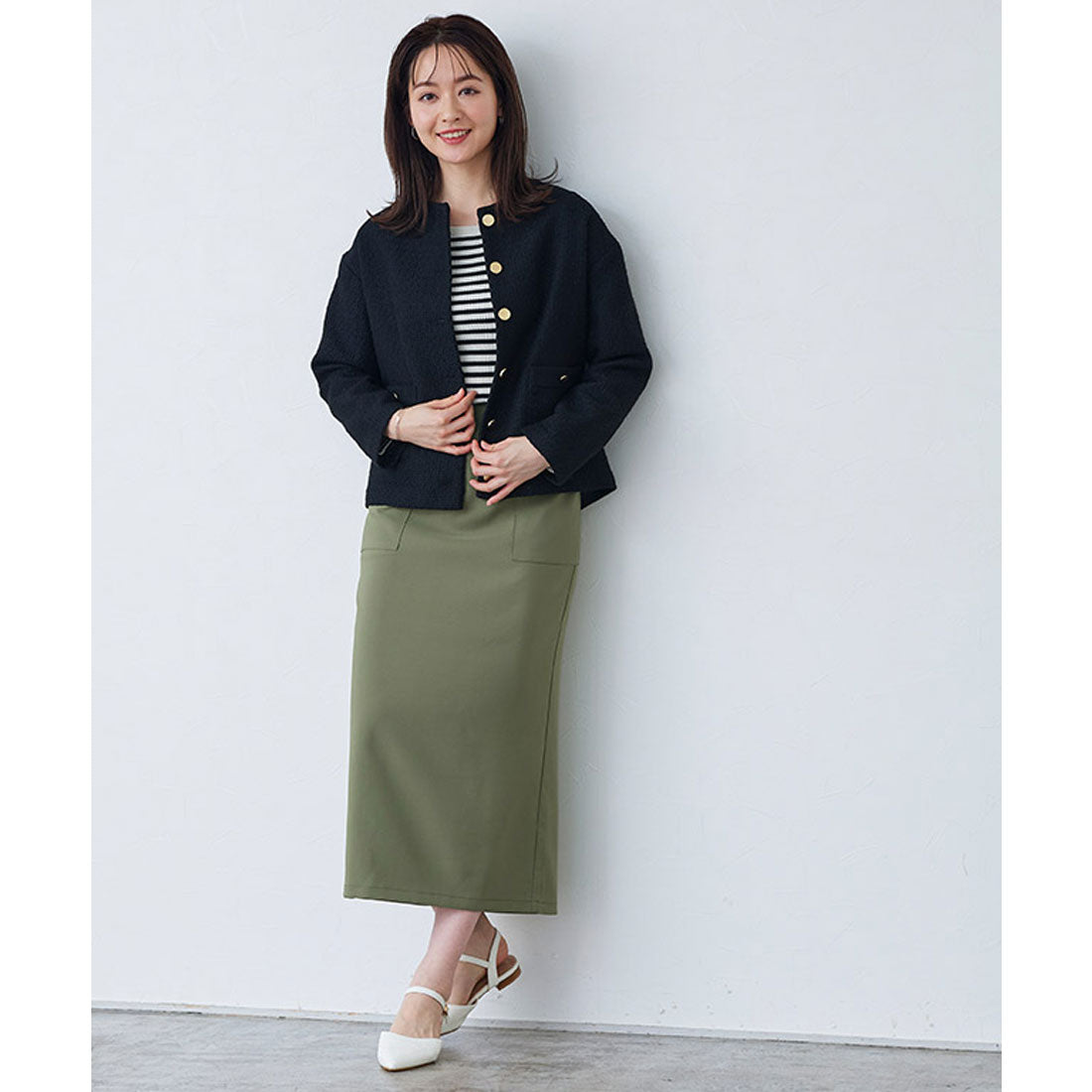 側邊翻蓋口袋I型裙子