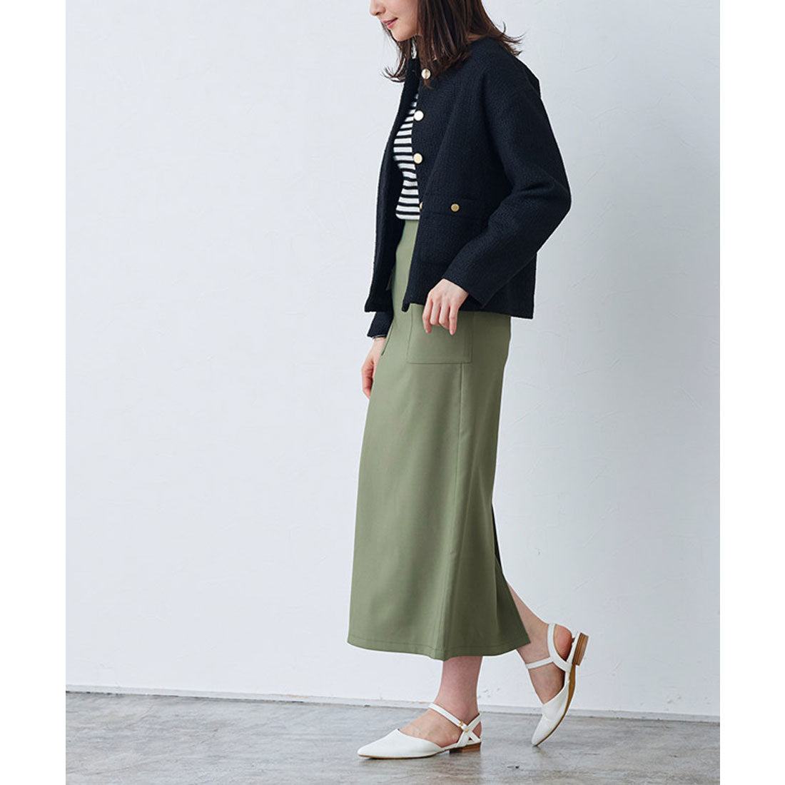 側邊翻蓋口袋I型裙子