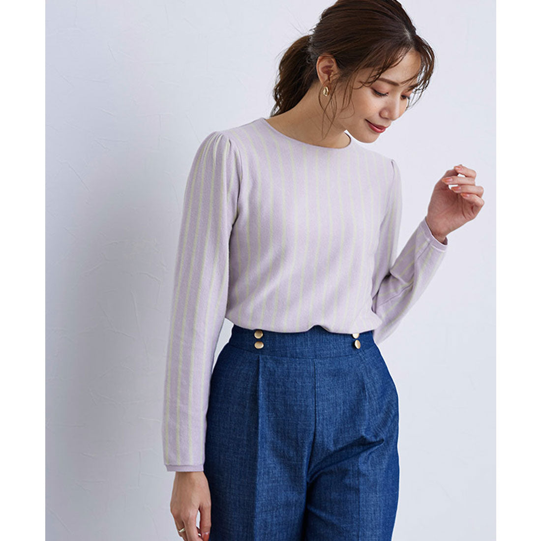 絲觸感條紋針織套頭衫