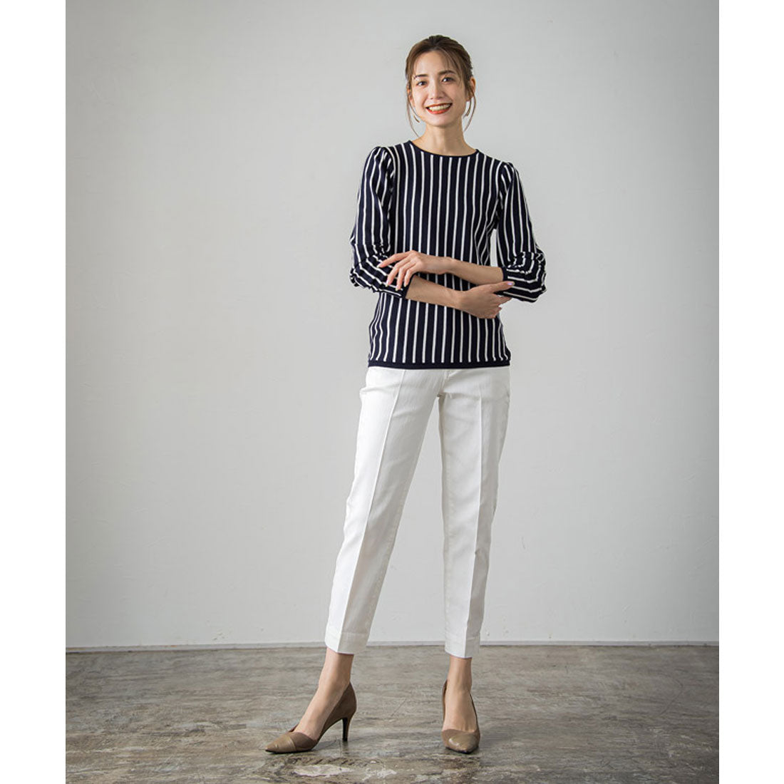 絲觸感條紋針織套頭衫