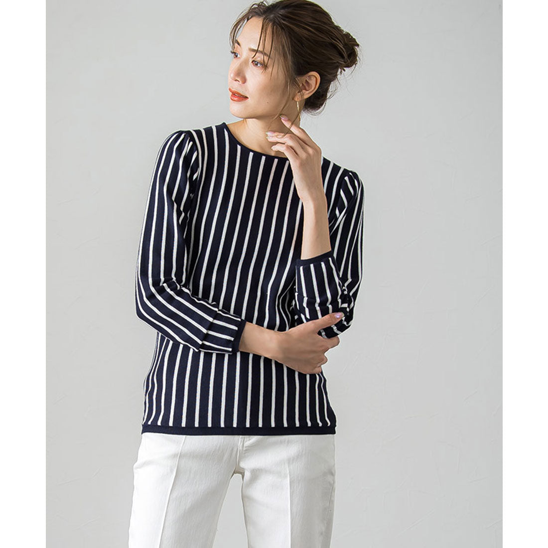 絲觸感條紋針織套頭衫