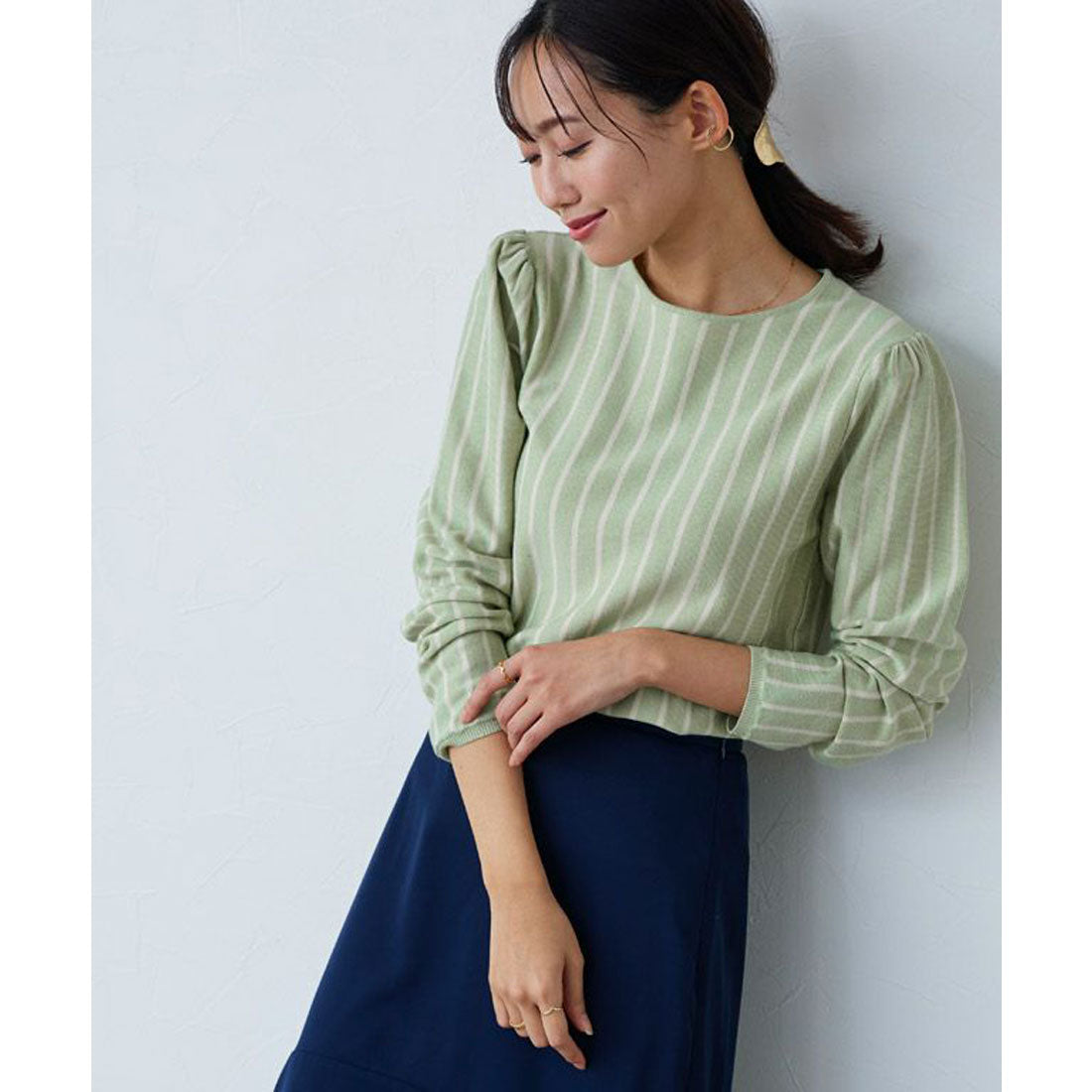 絲觸感條紋針織套頭衫