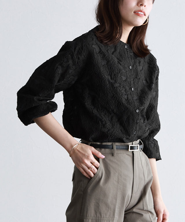 ピエロ Pierrot シアージャカードブラウス (ブラック) ブラック