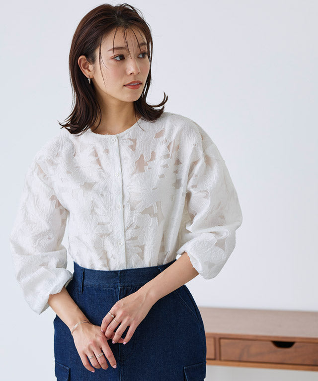 ピエロ Pierrot シアージャカードブラウス (ブラック) ブラック