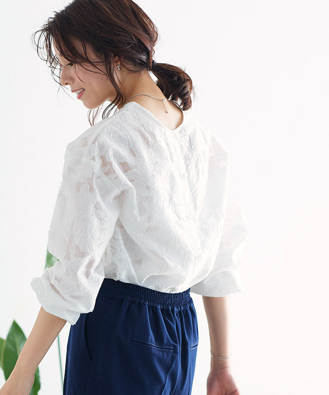 ピエロ Pierrot シアージャカードブラウス (ブラック) ブラック