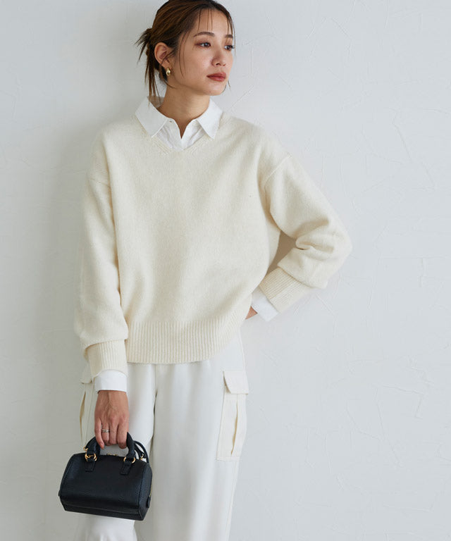 マーベラス バイ ピエロ marvelous by Pierrot ネックが選べるウールライクニット 【Vネック】,アイボリー