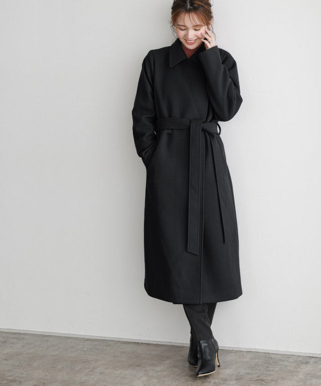 Melton Stand Collar Long Coat