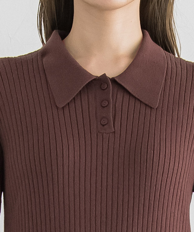 Collared Ribbed Knit Dress