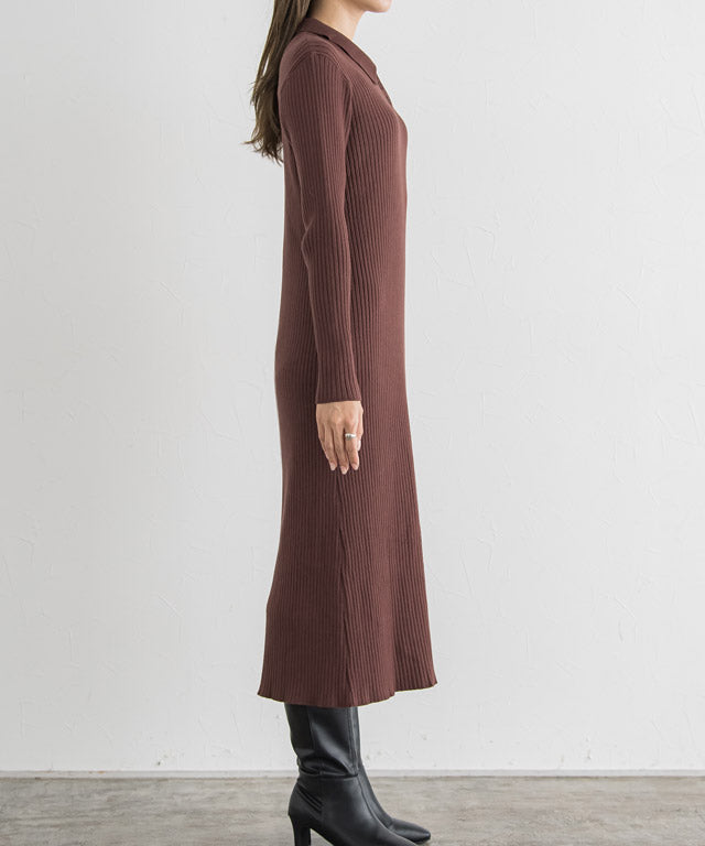 Collared Ribbed Knit Dress
