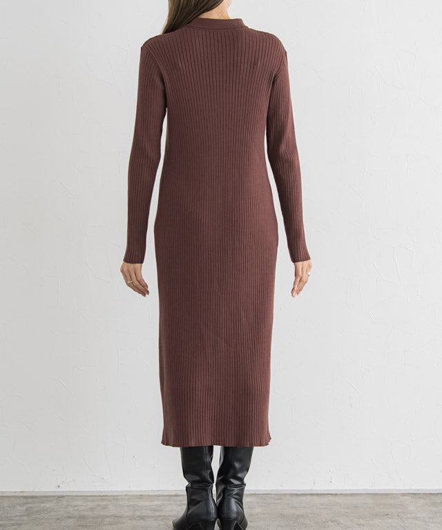 Collared Ribbed Knit Dress