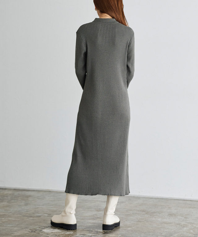 Collared Ribbed Knit Dress