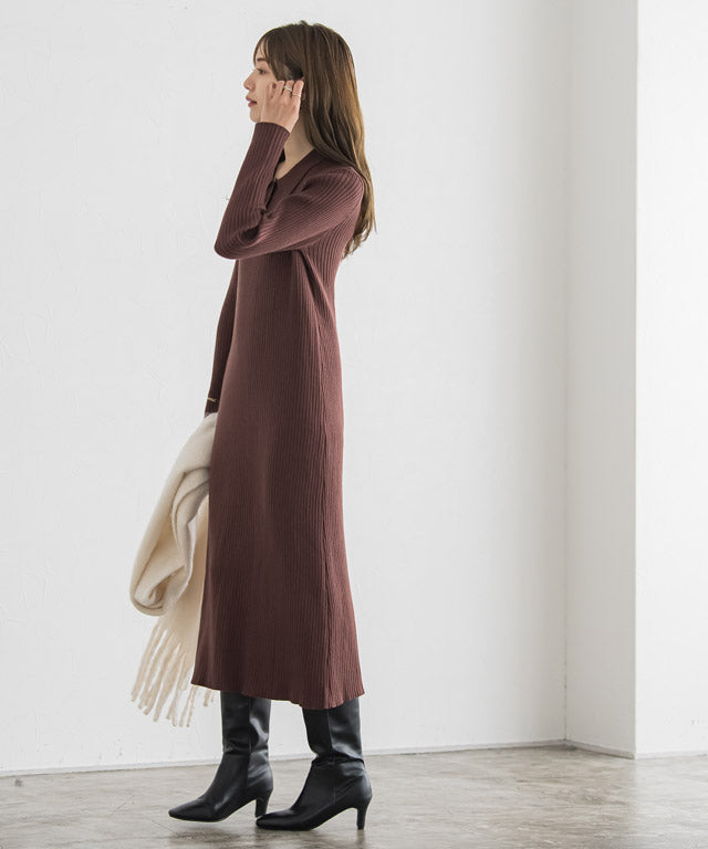 Collared Ribbed Knit Dress