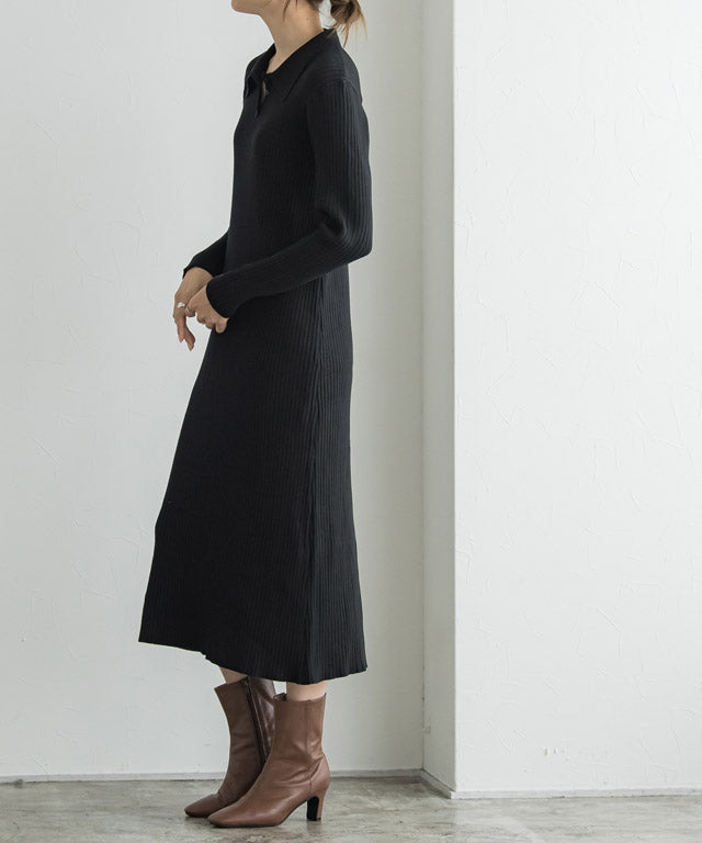 Collared Ribbed Knit Dress