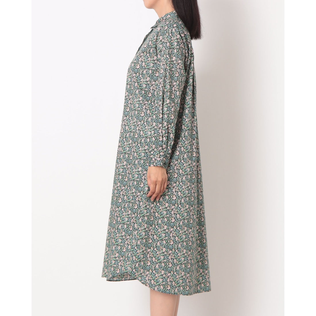 パークス Parkes リバティ 花柄シャツワンピース (ブラック) ブラック