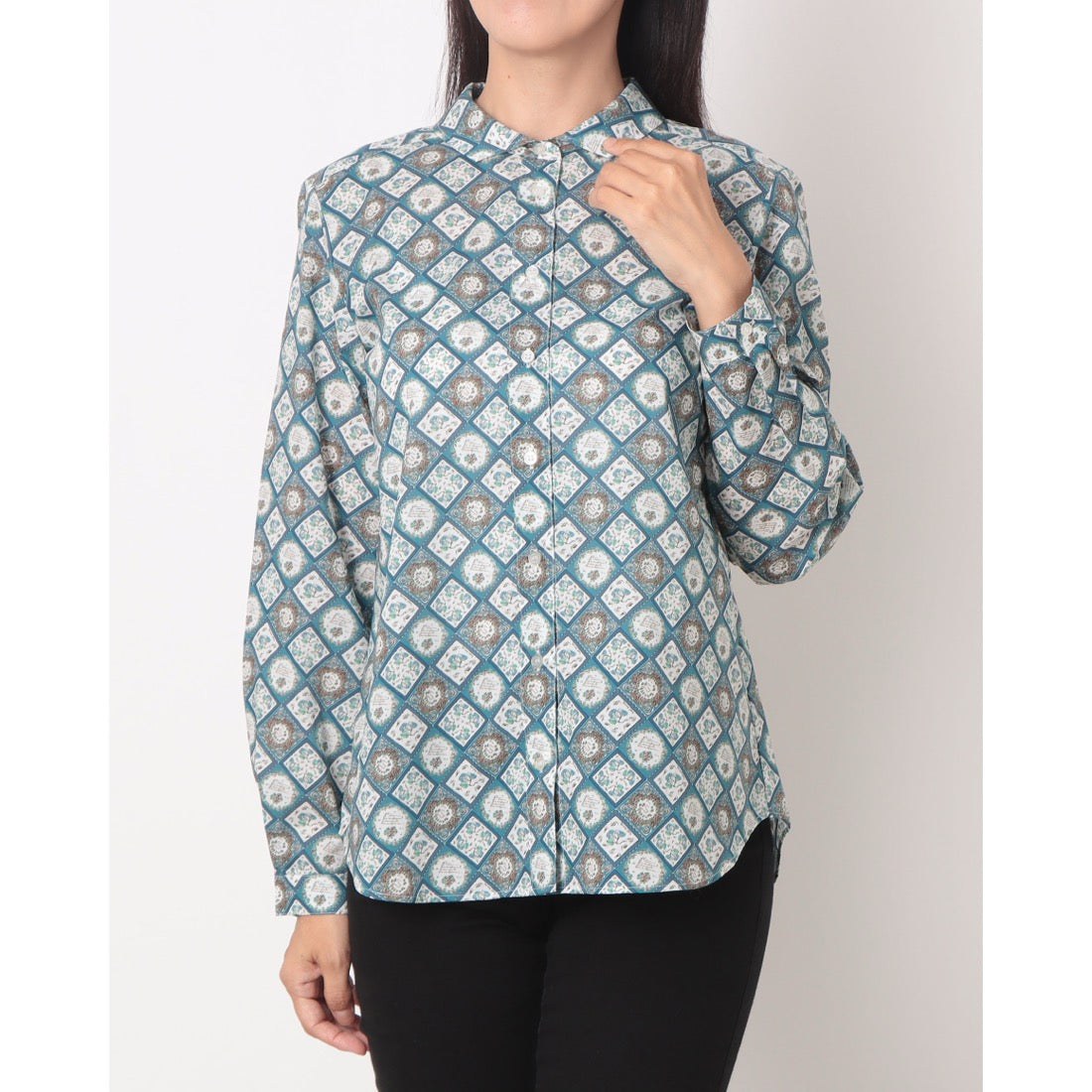 パークス Parkes リバティ 総柄長袖シャツ (ブルー) ブルー