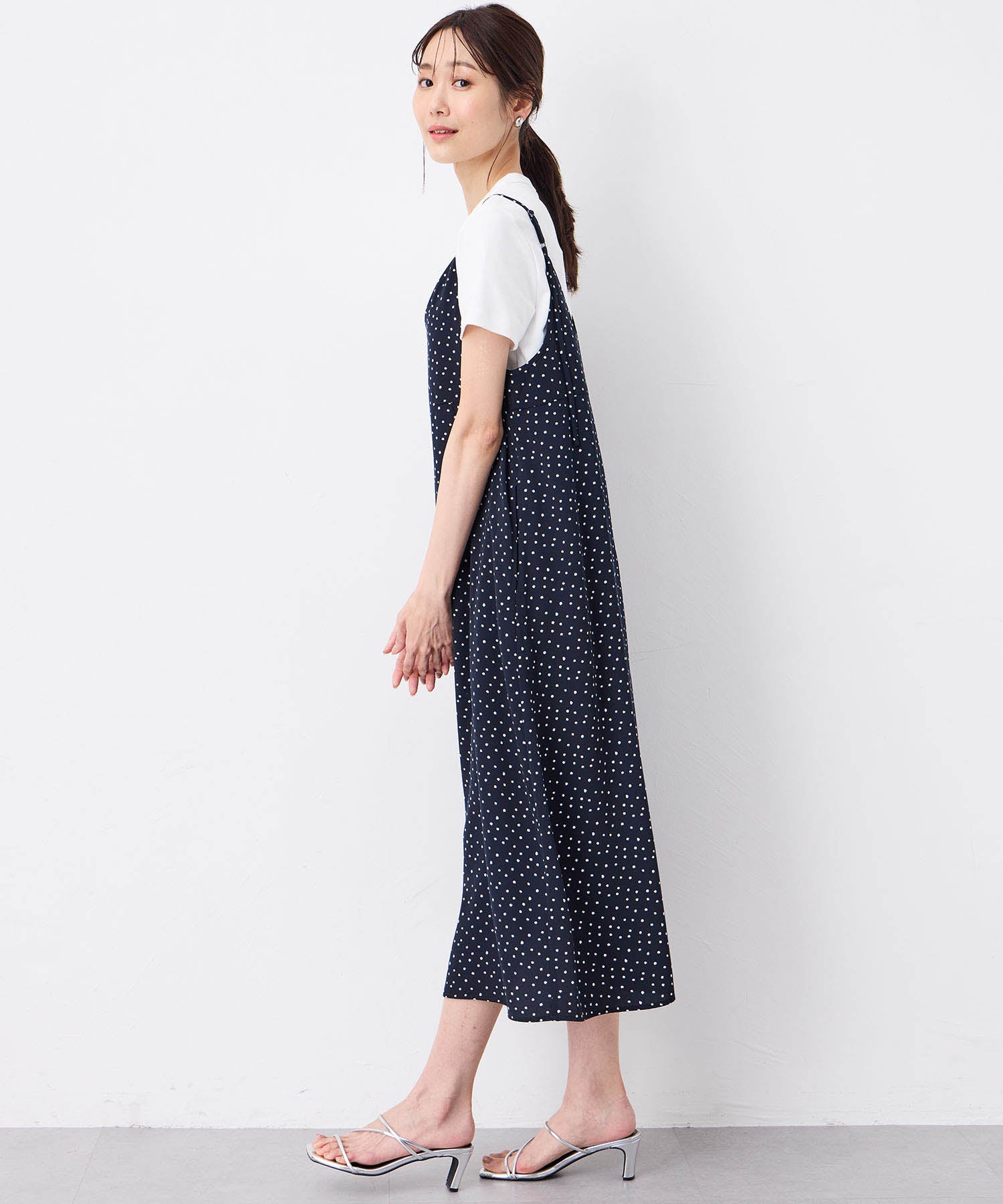 プチ オンフルール Petit Honfleur 【接触冷感】ドットプリントキャミワンピース (ネイビー) ネイビー