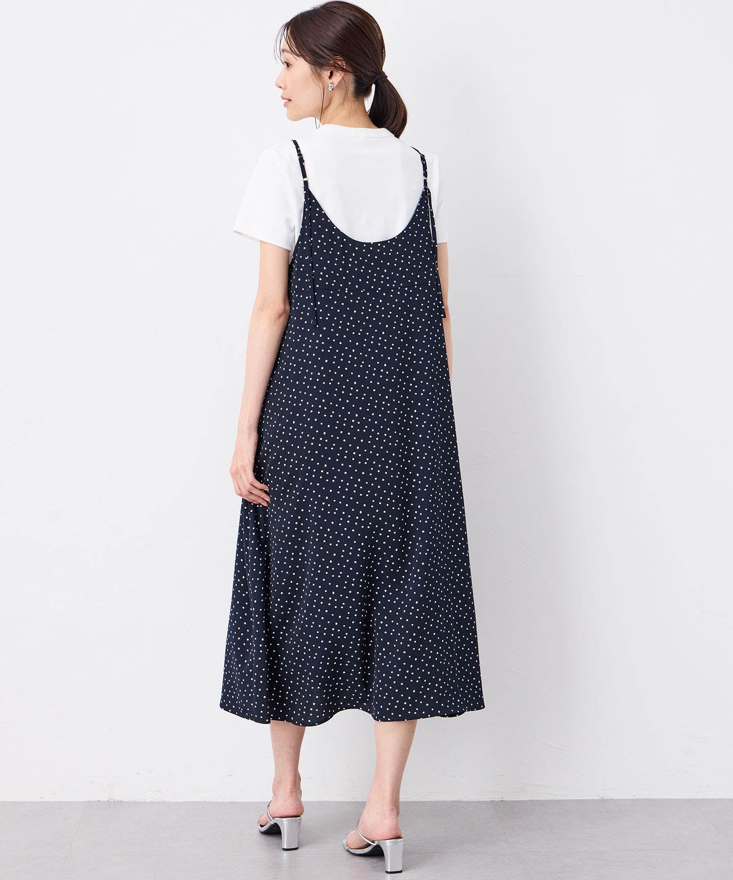 プチ オンフルール Petit Honfleur 【接触冷感】ドットプリントキャミワンピース (ネイビー) ネイビー
