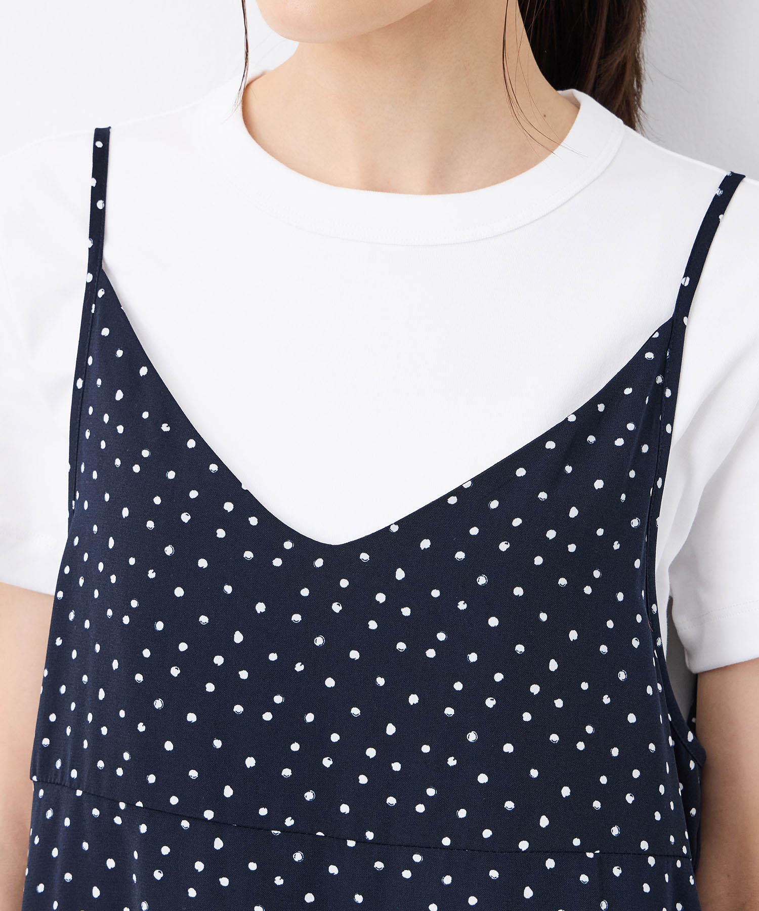 プチ オンフルール Petit Honfleur 【接触冷感】ドットプリントキャミワンピース (ネイビー) ネイビー