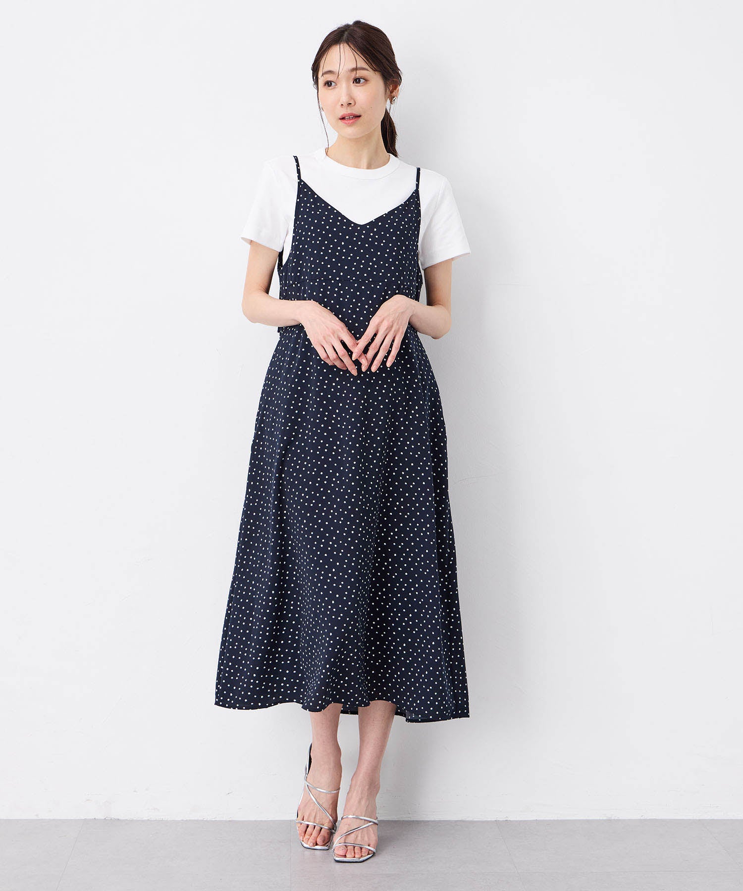 プチ オンフルール Petit Honfleur 【接触冷感】ドットプリントキャミワンピース (ネイビー) ネイビー