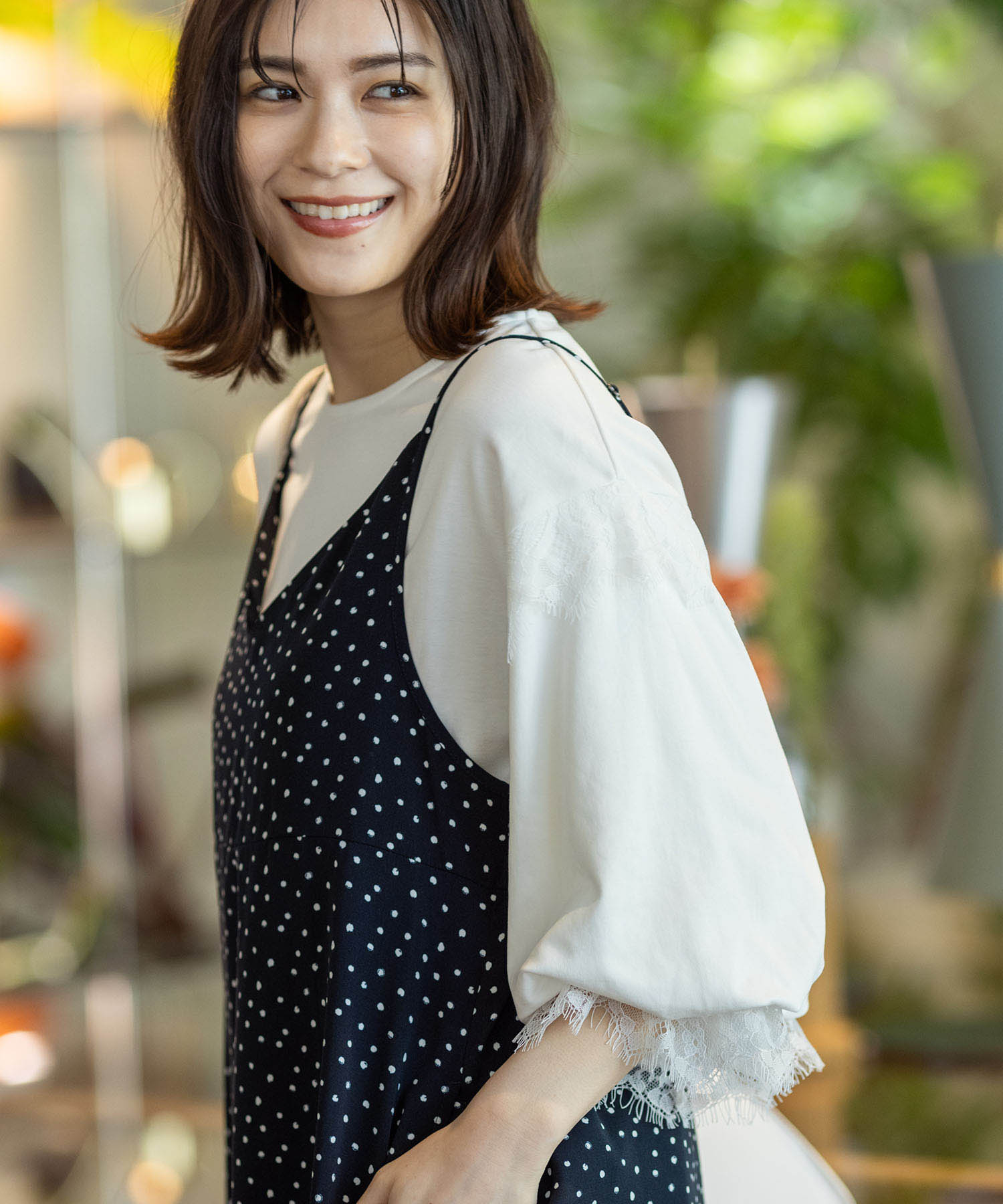 プチ オンフルール Petit Honfleur 【接触冷感】ドットプリントキャミワンピース (ネイビー) ネイビー