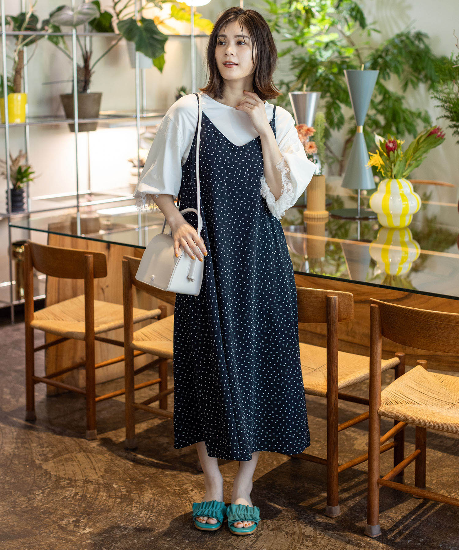 プチ オンフルール Petit Honfleur 【接触冷感】ドットプリントキャミワンピース (ネイビー) ネイビー