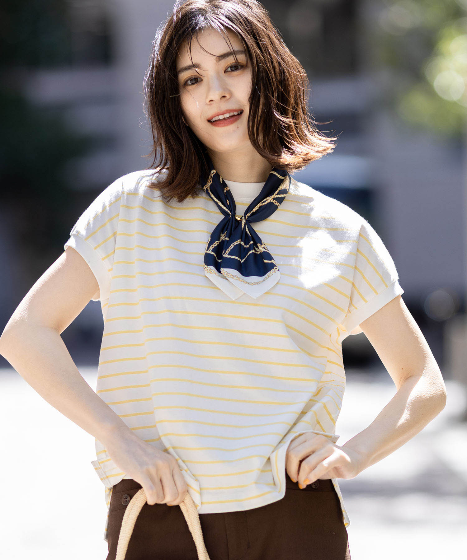 プチ オンフルール Petit Honfleur 【UVカット】【接触冷感】ボーダーTシャツ (ホワイト) ホワイト