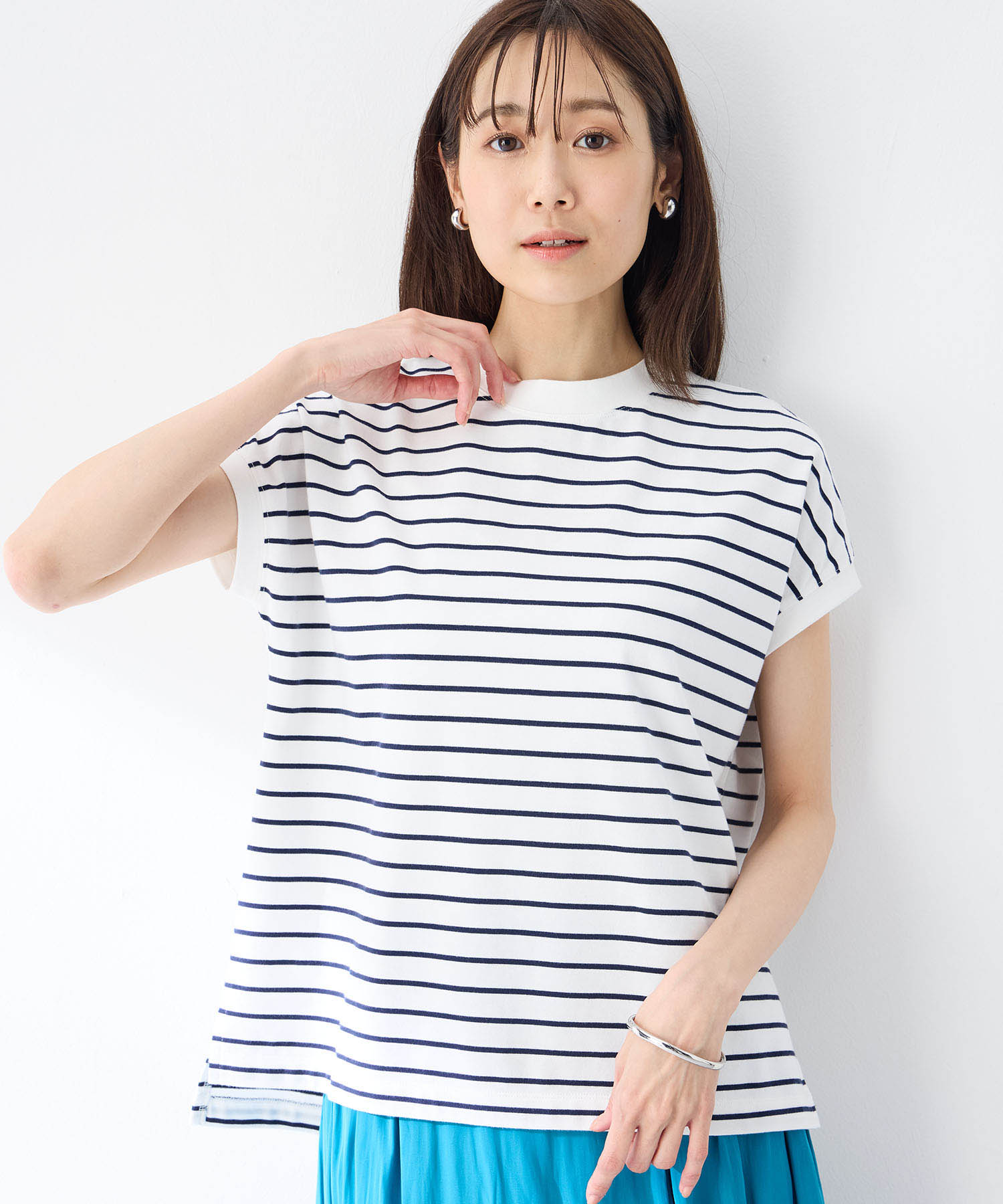 プチ オンフルール Petit Honfleur 【UVカット】【接触冷感】ボーダーTシャツ (ホワイト) ホワイト