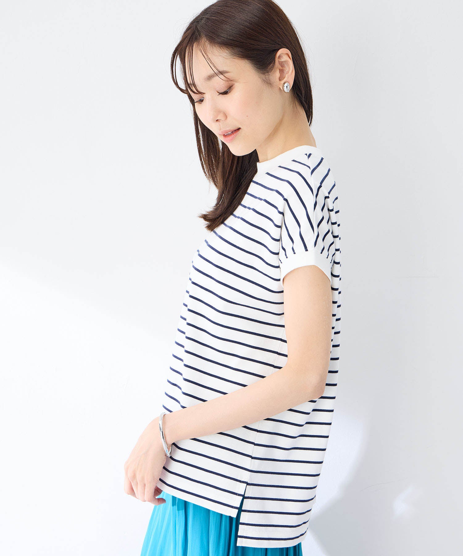 プチ オンフルール Petit Honfleur 【UVカット】【接触冷感】ボーダーTシャツ (ホワイト) ホワイト