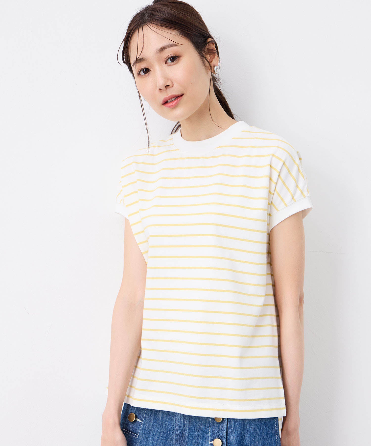 プチ オンフルール Petit Honfleur 【UVカット】【接触冷感】ボーダーTシャツ (ホワイト) ホワイト