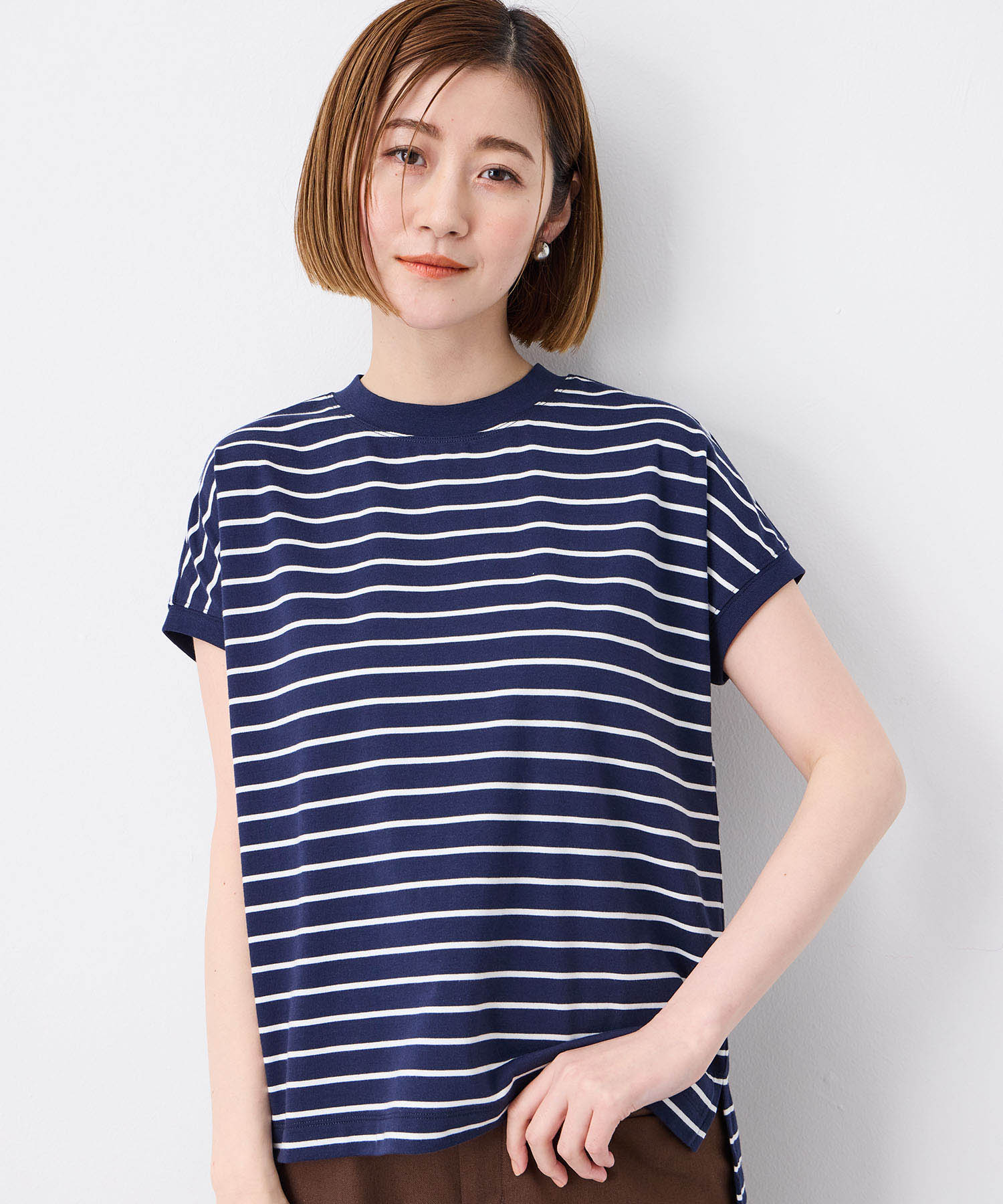 プチ オンフルール Petit Honfleur 【UVカット】【接触冷感】ボーダーTシャツ (ホワイト) ホワイト