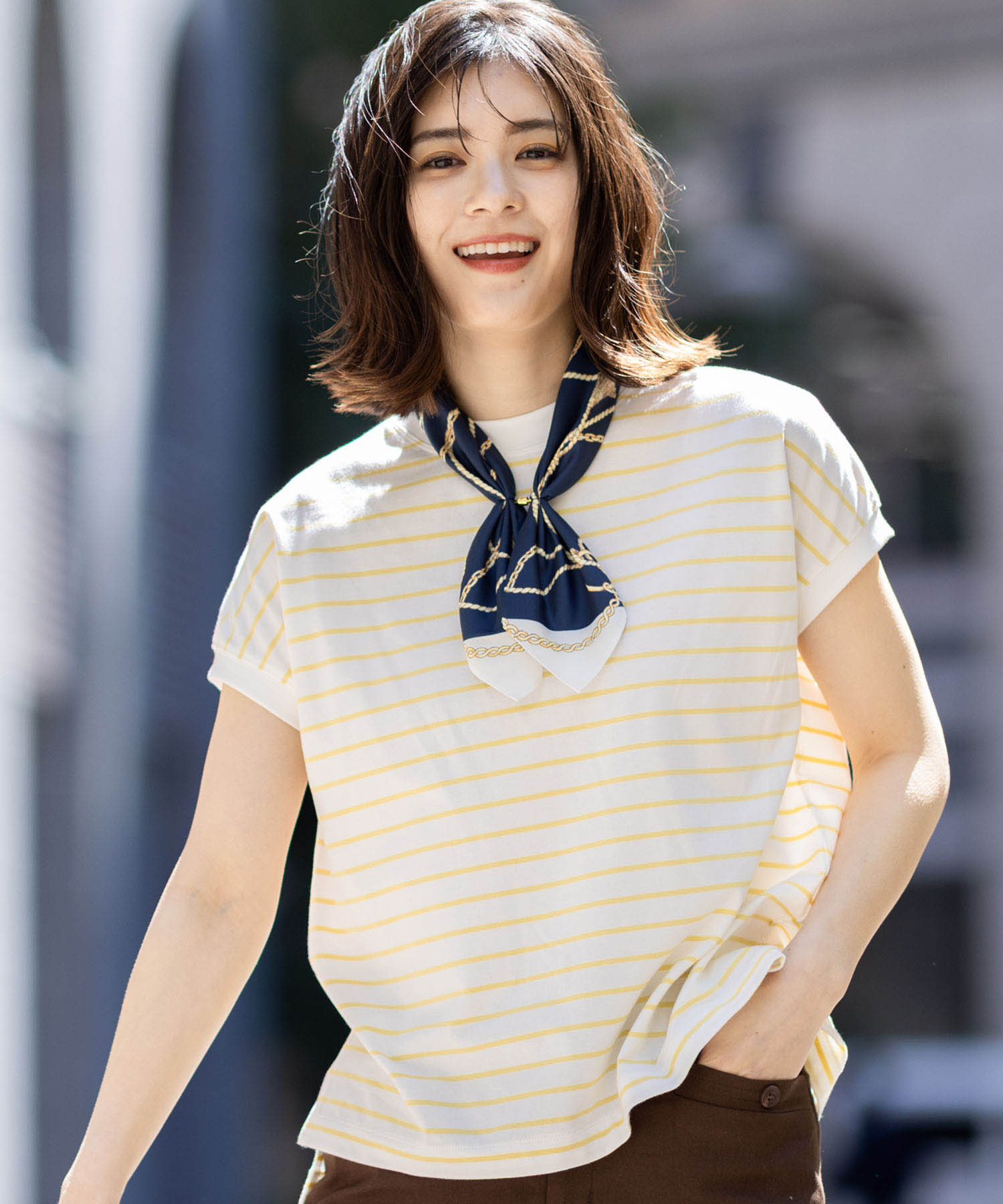 プチ オンフルール Petit Honfleur 【UVカット】【接触冷感】ボーダーTシャツ (ホワイト) ホワイト