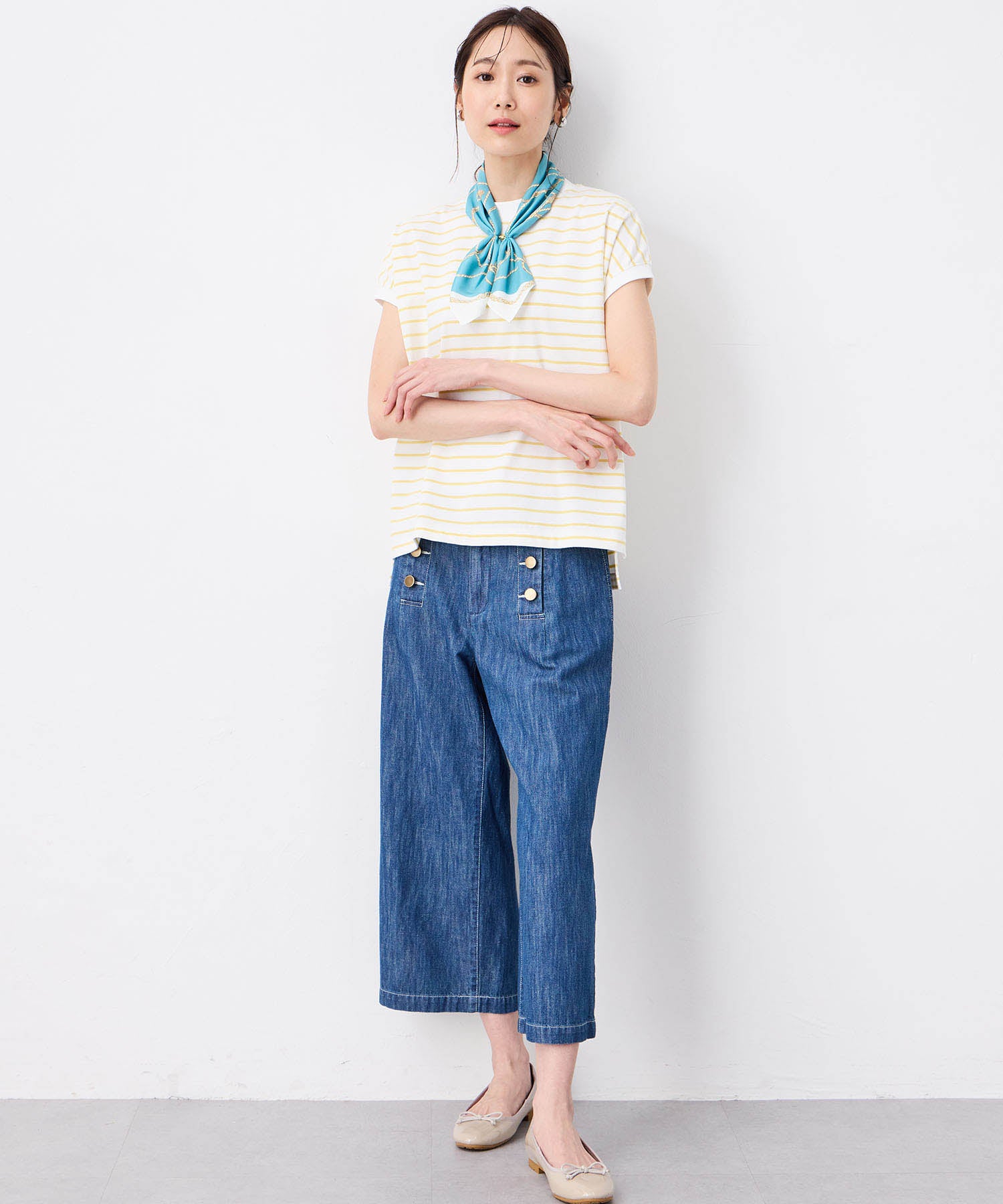 プチ オンフルール Petit Honfleur 【UVカット】【接触冷感】ボーダーTシャツ (ホワイト) ホワイト