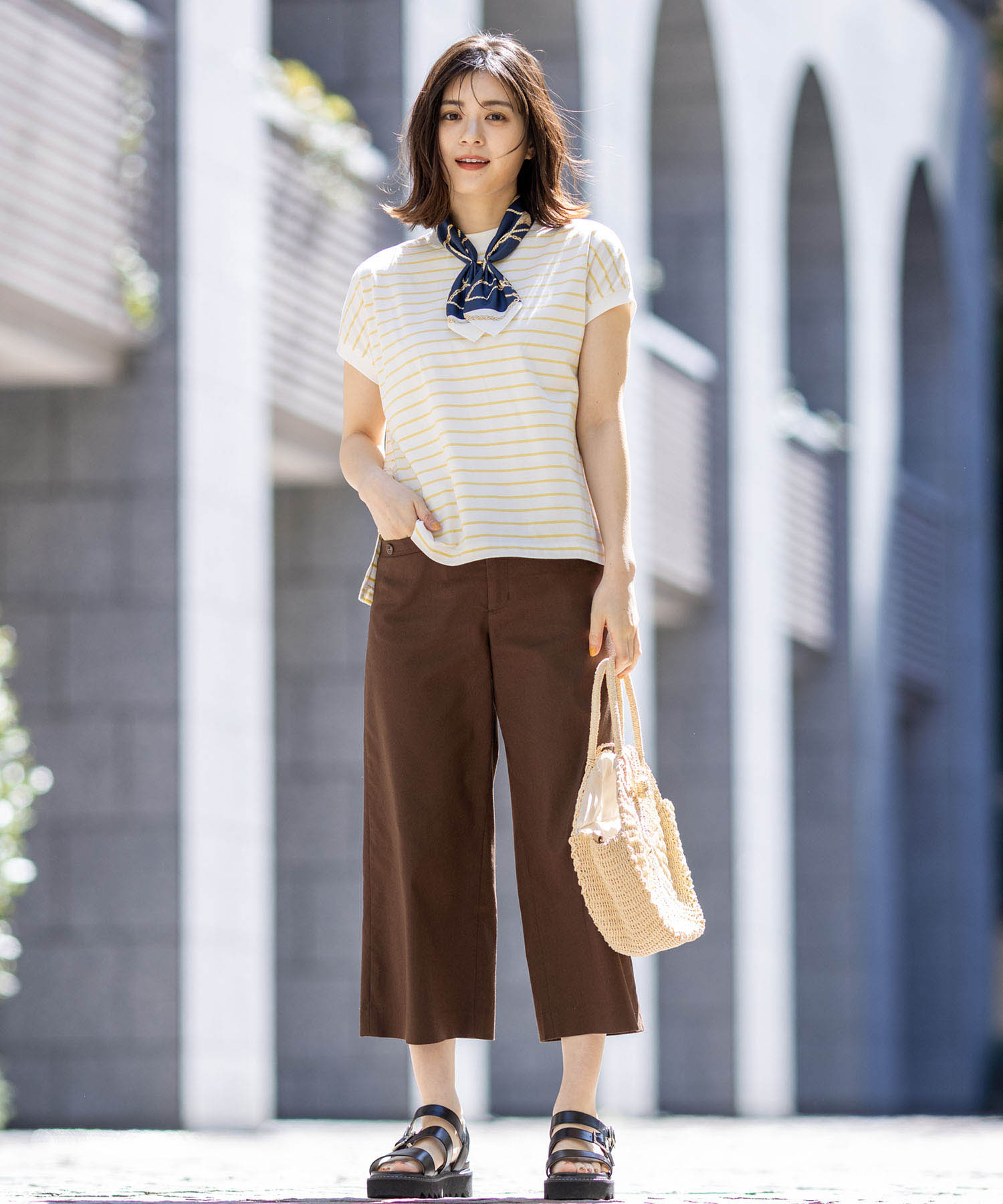 プチ オンフルール Petit Honfleur 【UVカット】【接触冷感】ボーダーTシャツ (ホワイト) ホワイト