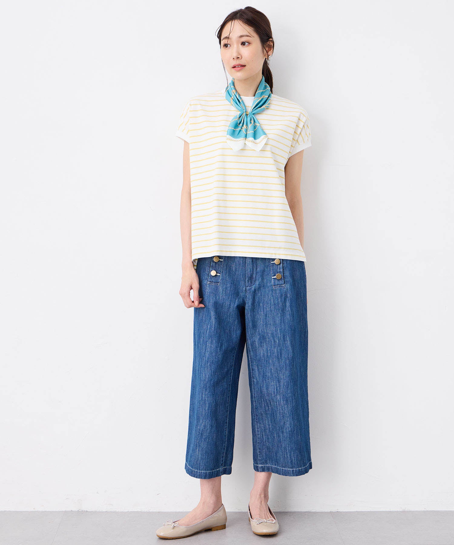 プチ オンフルール Petit Honfleur 【UVカット】【接触冷感】ボーダーTシャツ (ホワイト) ホワイト