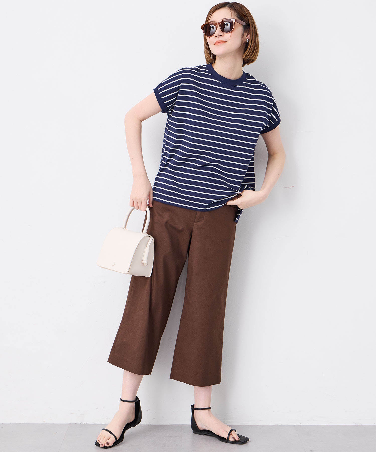 プチ オンフルール Petit Honfleur 【UVカット】【接触冷感】ボーダーTシャツ (ホワイト) ホワイト