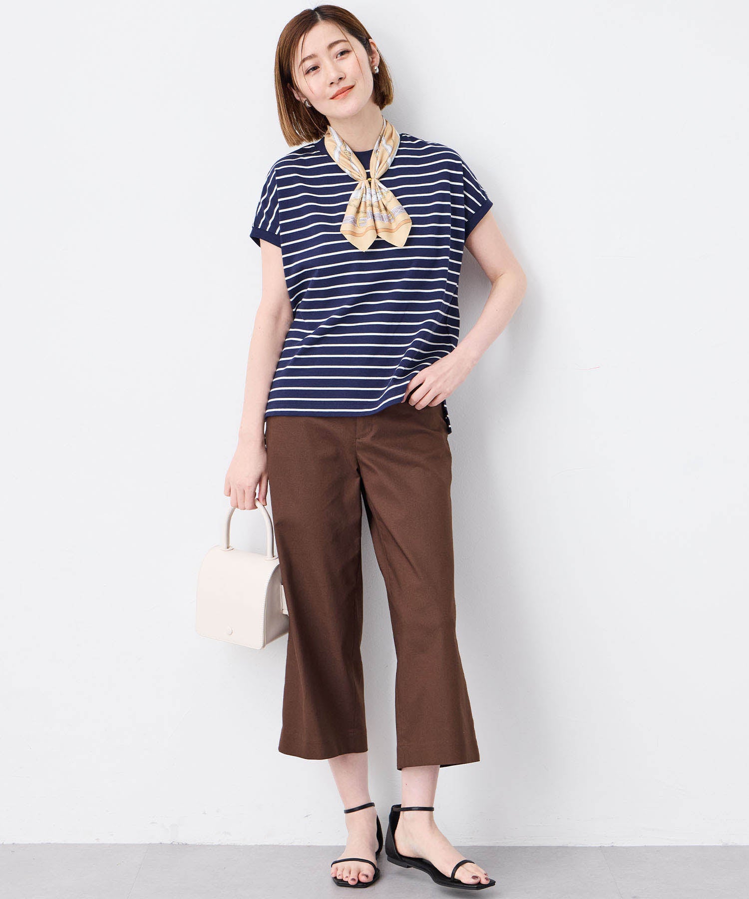 プチ オンフルール Petit Honfleur 【UVカット】【接触冷感】ボーダーTシャツ (ホワイト) ホワイト