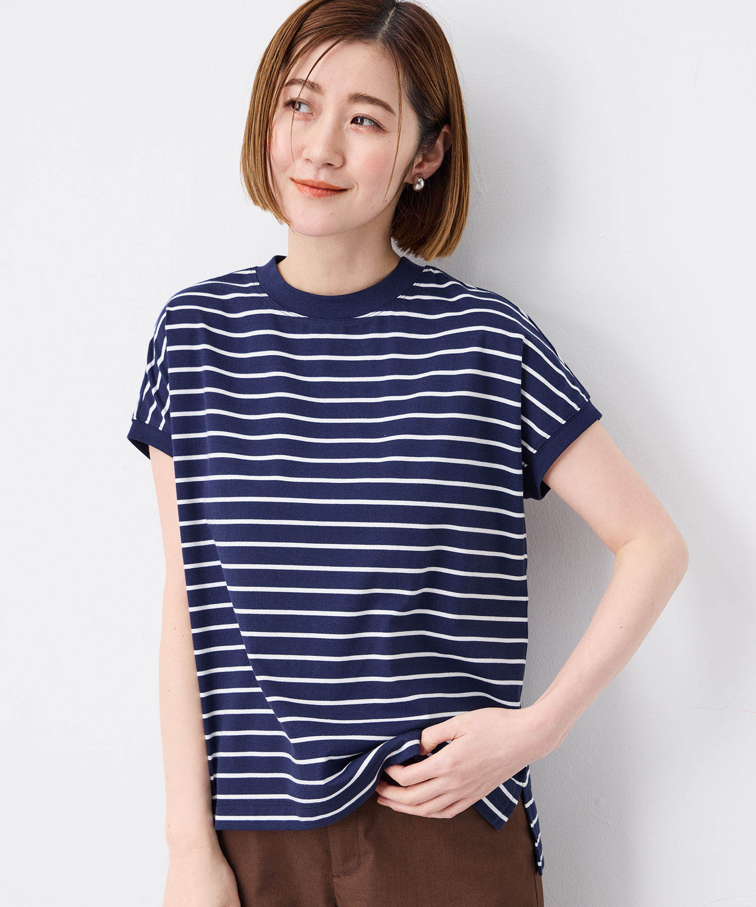 プチ オンフルール Petit Honfleur 【UVカット】【接触冷感】ボーダーTシャツ (ホワイト) ホワイト