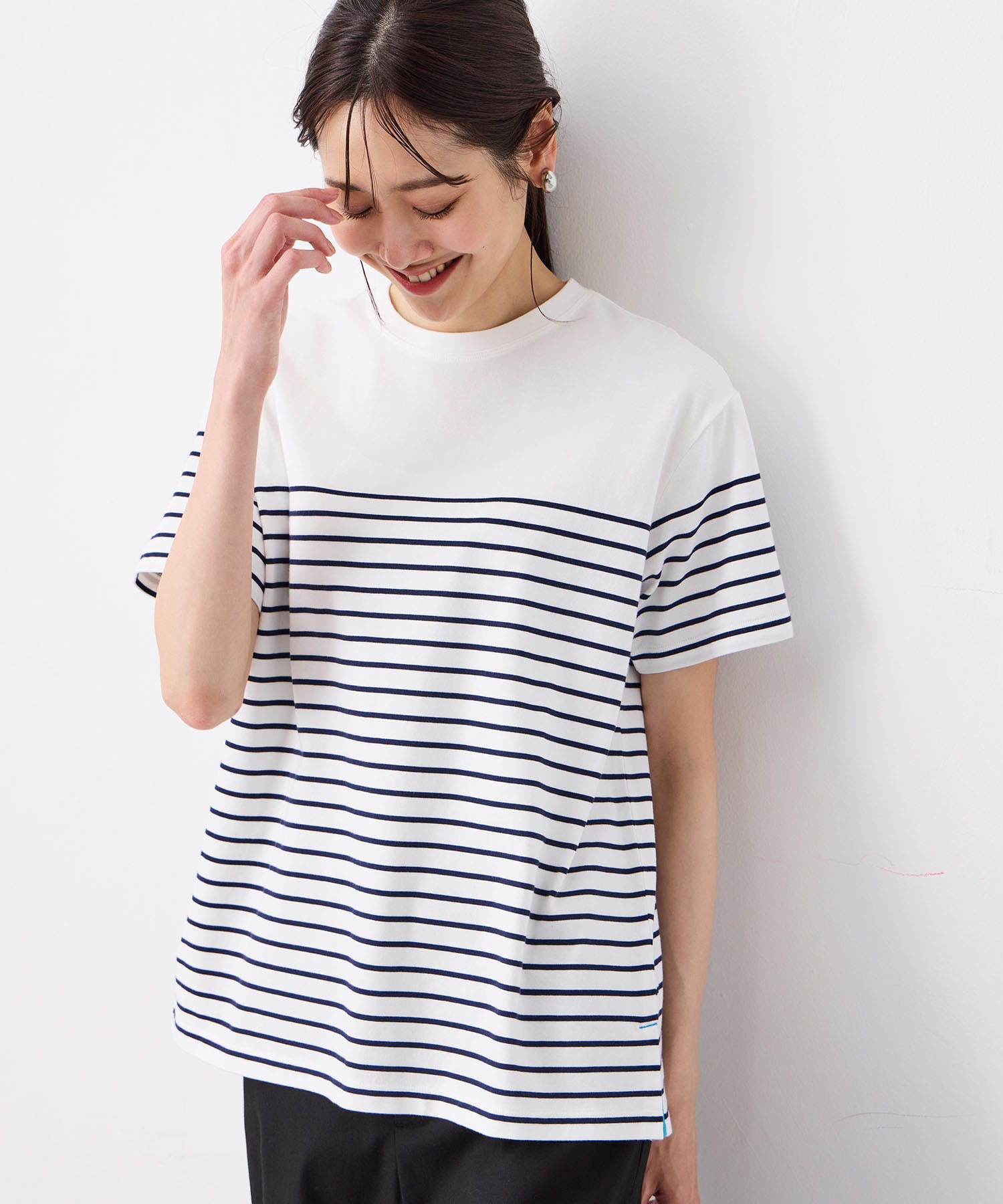 プチ オンフルール Petit Honfleur 【UVカット】【接触冷感】パネルボーダーTシャツ (ピンク) ピンク