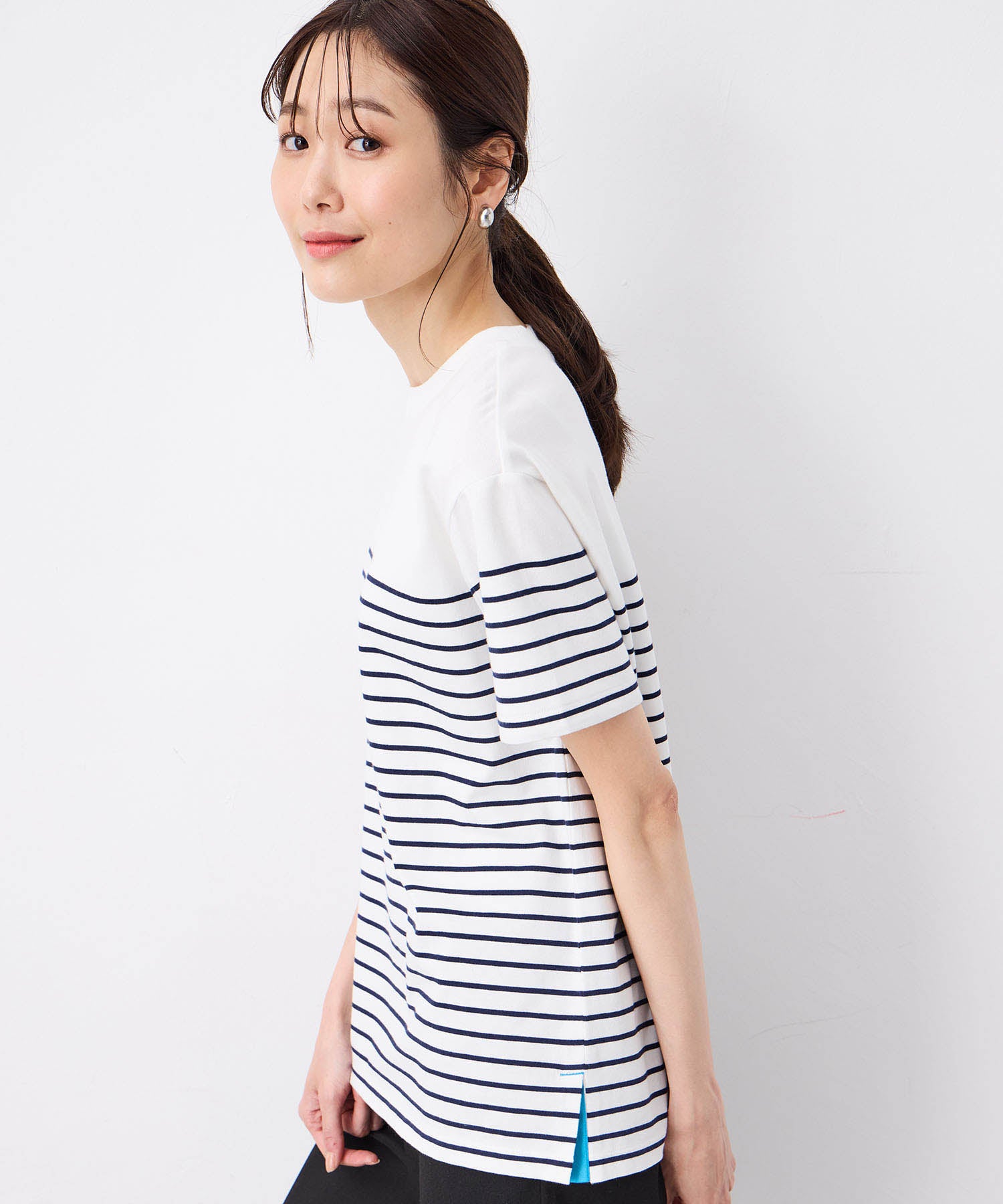 プチ オンフルール Petit Honfleur 【UVカット】【接触冷感】パネルボーダーTシャツ (ピンク) ピンク