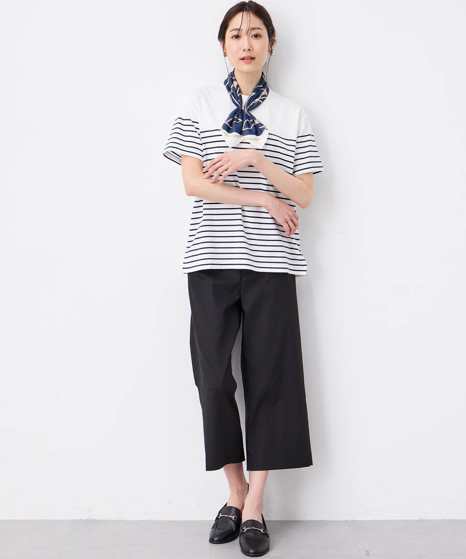 プチ オンフルール Petit Honfleur 【UVカット】【接触冷感】パネルボーダーTシャツ (ピンク) ピンク