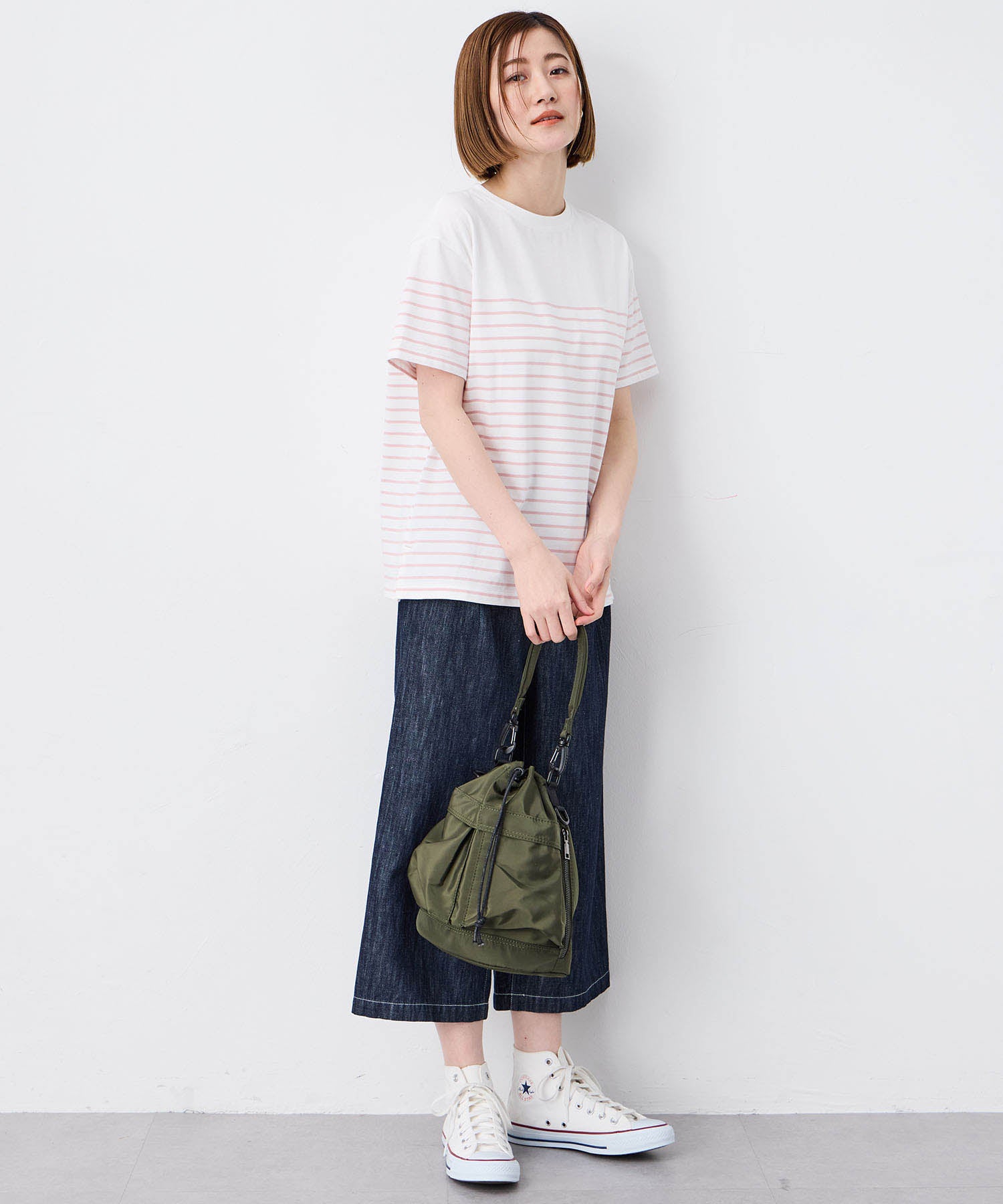 プチ オンフルール Petit Honfleur 【UVカット】【接触冷感】パネルボーダーTシャツ (ピンク) ピンク